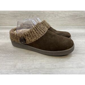 Clarks Women's Slipper Mule Clog Shoes Faux Fur Lined Knit Scuff Suede 10M Brown